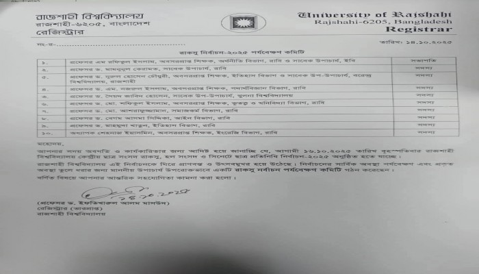 রাকসু নির্বাচন পর্যবেক্ষণে থাকবে ১০ সদস্যের কমিটি